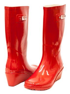 Women's Rainboots, Rubber Tall Wedge Rain Boots, #3100, Red
